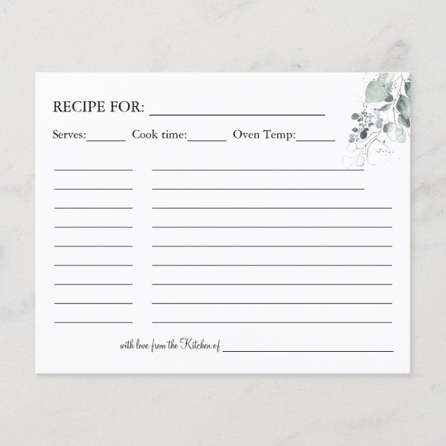 Watercolor Flower Recipe card (Front)