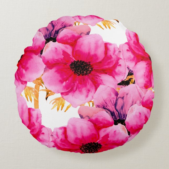 Watercolor flower seamless pattern background,beau round pillow (Front)