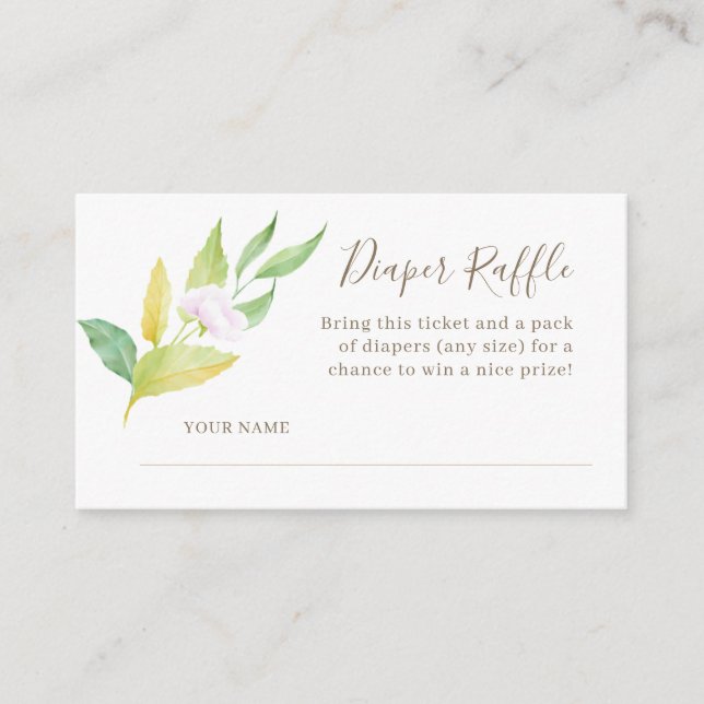 Watercolor Flower Twig Baby Shower Diaper Raffle Enclosure Card (Front)