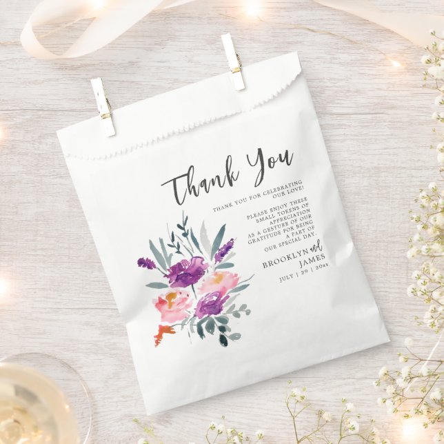 Watercolor Flower Wedding Favour Bag (Clipped)