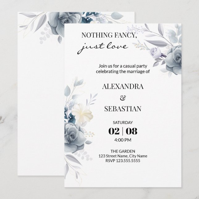 Watercolor Flower Wedding Reception Invitation (Front/Back)