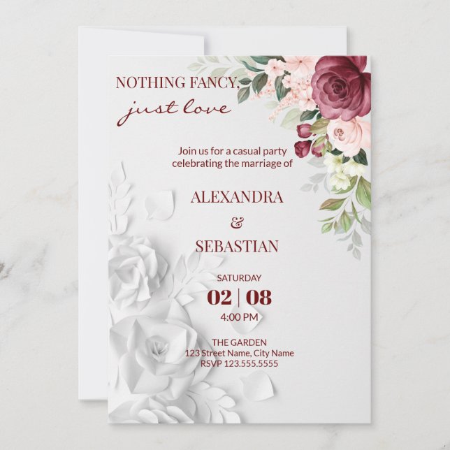 Watercolor Flower Wedding Reception Invitation (Front)