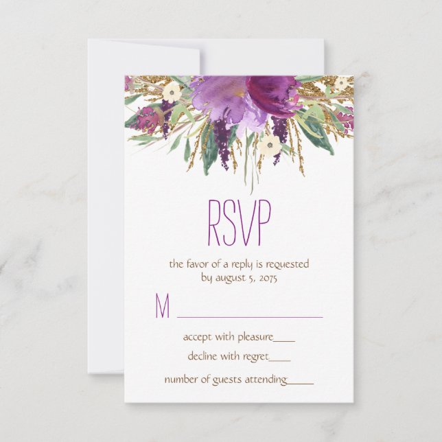 Watercolor Flower Wedding RSVP Card (Front)