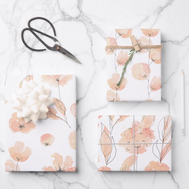 Watercolor Flower Wrapping Paper Set (Front)