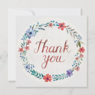 Watercolor Flower Wreath Copper Red Thank You Card