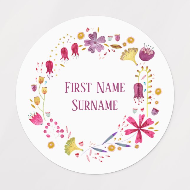 Watercolor Flower Wreath Custom Name (Design 1)