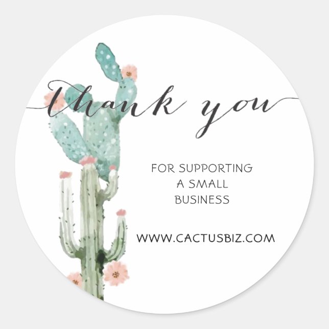 Watercolor Flowering Cactus Custom Thank You Classic Round Sticker (Front)