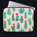 Watercolor Flowering Cactus Pattern Personalized Laptop Sleeve<br><div class="desc">A sweet, lovely and girly watercolor flowering cactus pattern is featured on this custom computer sleeve. **The background colour (currently in pink) is actually transparent so you can easily change it to whatever colour you like: Click on the customize it button> Click on Background Colour A menu of colours will...</div>
