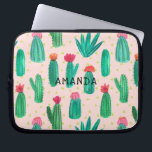 Watercolor Flowering Cactus Pattern Personalized Laptop Sleeve<br><div class="desc">A sweet, lovely and girly watercolor flowering cactus pattern is featured on this custom computer sleeve. **The background colour (currently in pink) is actually transparent so you can easily change it to whatever colour you like: Click on the customize it button> Click on Background Colour A menu of colours will...</div>