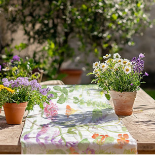 Watercolor Flowering Herb Short Table Runner