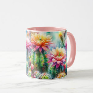 Watercolor Flowering Succulent Cacti Mug