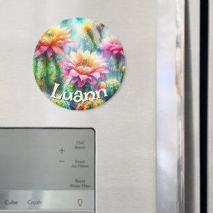 Watercolor Flowering Succulent Cacti Personalized Magnet