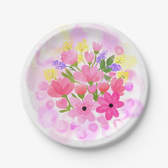 Watercolor Flowers 01 Custom Paper Plates 7" (Front)