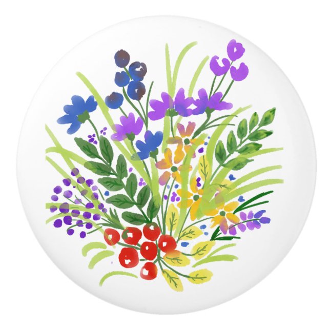 Watercolor Flowers 05 Custom Ceramic Knob (Front)