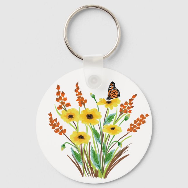 Watercolor Flowers 07 Keychain (Front)