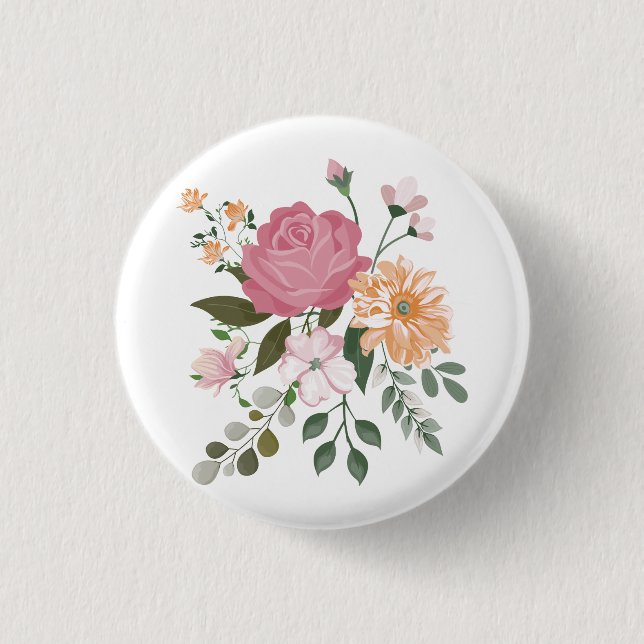 Watercolor flowers  1 inch round button (Front)