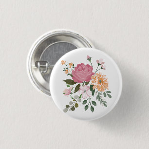 Watercolor flowers 1 inch round button
