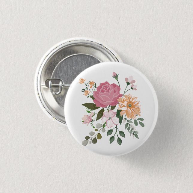 Watercolor flowers  1 inch round button (Front & Back)
