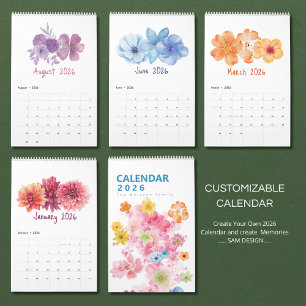 Watercolor Flowers 2026 Calendar   Elegant Floral 