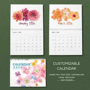 Watercolor Flowers 2026 Calendar Elegant Floral
