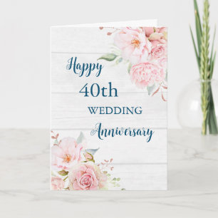 Watercolor Flowers 40th Wedding Anniversary Card