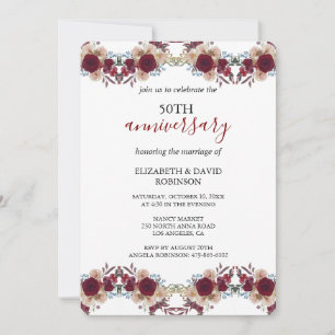 watercolor flowers 50th wedding anniversary invitation