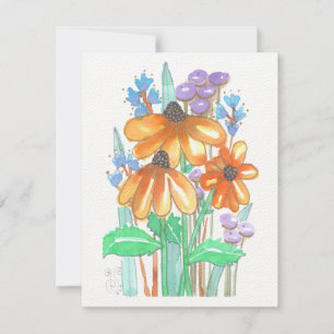 Watercolor Flowers-5 (4.25”x5.5”)  Flat Note Card