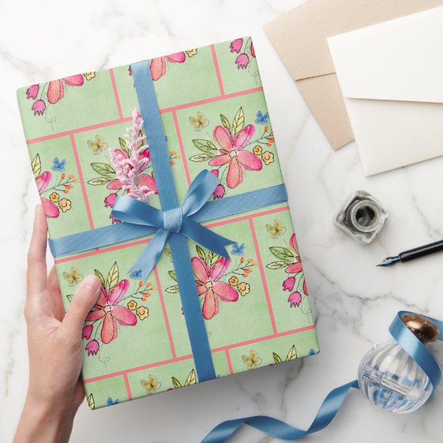 Watercolor Flowers and Butterflies Wrapping Paper (Gifting)