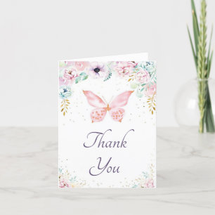 Watercolor flowers and butterfly thank you card