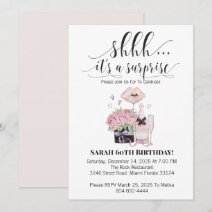 Watercolor Flowers and Champagne Surprise Birthday Invitation