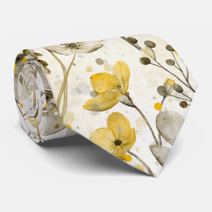 Watercolor flowers and dragonflies - neutral tie