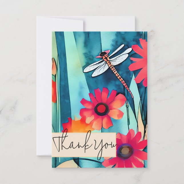 Watercolor flowers and dragonfly customizable card (Front)