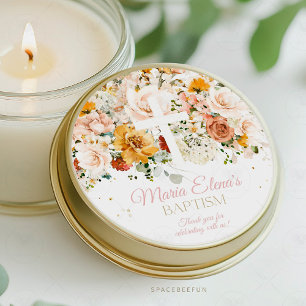 Watercolor Flowers and gold Baptism sticker