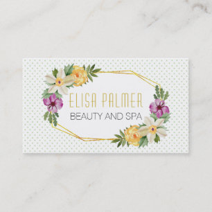 Watercolor flowers and gold polygon floral business card