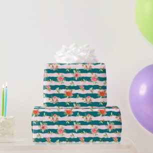 Watercolor Flowers and Hearts  Wrapping Paper