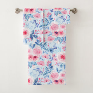 Watercolor flowers and leaves 2 bath towel set