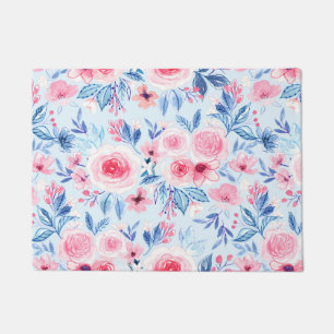 Watercolor flowers and leaves 2 doormat
