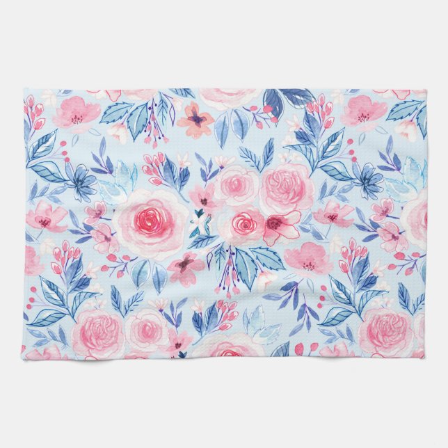 Watercolor flowers and leaves 2 kitchen towel (Horizontal)