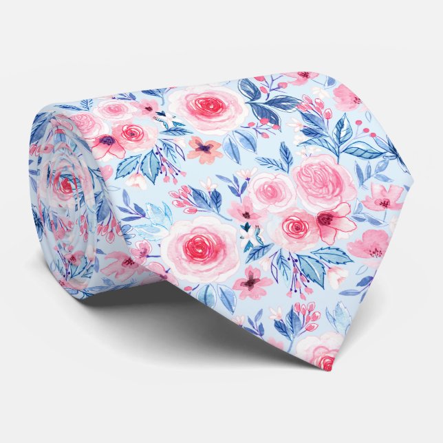 Watercolor flowers and leaves 2 tie (Rolled)