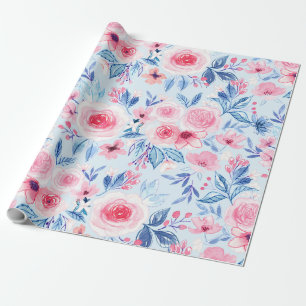 Watercolor flowers and leaves 2 wrapping paper