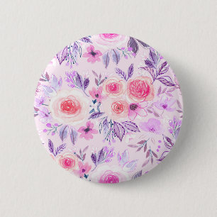 Watercolor flowers and leaves 3 2 inch round button