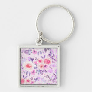 Watercolor flowers and leaves 3 keychain