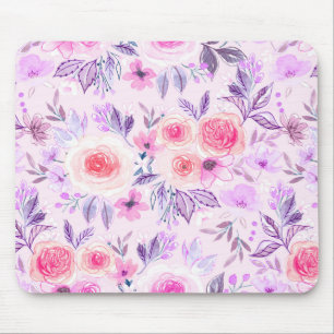 Watercolor flowers and leaves 3 mouse pad
