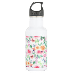 Watercolor flowers and leaves 532 ml water bottle