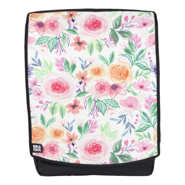 Watercolor flowers and leaves backpack (Front)