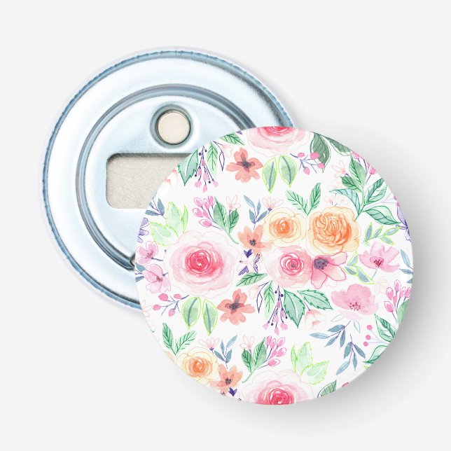 Watercolor flowers and leaves bottle opener (Front)