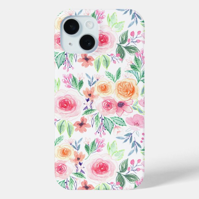Watercolor flowers and leaves Case-Mate iPhone case (Back)