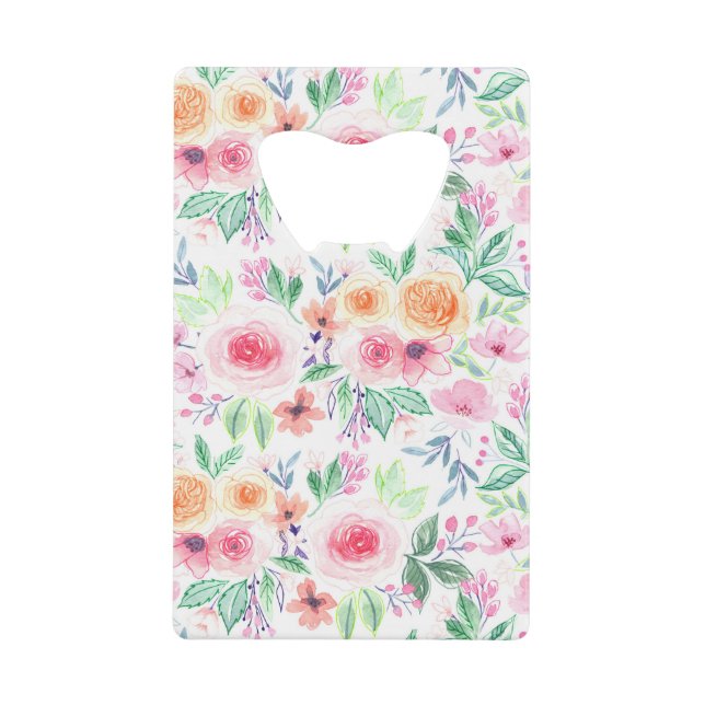 Watercolor flowers and leaves credit card bottle opener (Front)