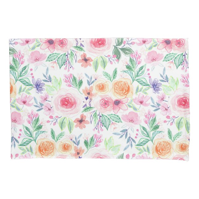 Watercolor flowers and leaves pillowcase (Front-Left)