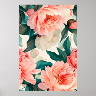 Watercolor Flowers and Leaves Poster